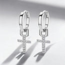 Brinco de Cruz Cravejada - Ouro 14K e Prata 925