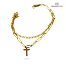 Pulseira de Cruz Feminina - Ouro 14K e Prata 925