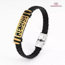 Pulseira de Couro Jesus em Aço Inoxidável