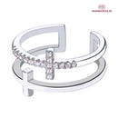 Anel de Cruz Dupla Folheado a Ouro e Prata 925 - Ajustável