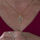 Colar de Cruz Cravejada em Prata 925 e Ouro 14K