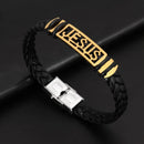 Pulseira de Couro Jesus em Aço Inoxidável