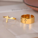 Anel de Cruz Ouro 14K Premium - Ajustável